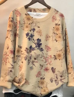 New Women's Sweater Casual Soft Floral Ribbed Crew Neck Floral Knitted Long Sleeve Regular Tops Knit Outdoor Daily Weekend Yellow Red Fall Winter Women Pullovers & Tops