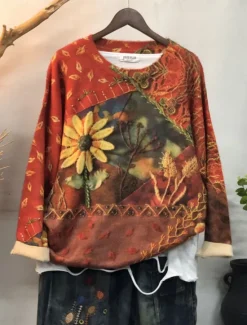 New Women's Sweater Casual Soft Floral Ribbed Crew Neck Floral Knitted Long Sleeve Regular Tops Knit Outdoor Daily Weekend Yellow Red Fall Winter Women Pullovers & Tops