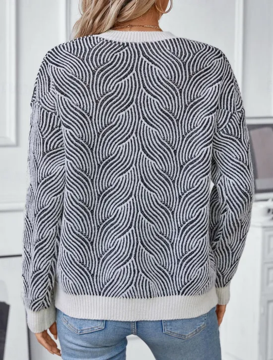 Discount Women's Sweater Casual Soft Geometric Ribbed Crew Neck Knitted Long Sleeve Regular Tops Knit Outdoor Daily Weekend Fall Winter Women Pullovers & Tops