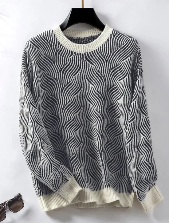 Discount Women's Sweater Casual Soft Geometric Ribbed Crew Neck Knitted Long Sleeve Regular Tops Knit Outdoor Daily Weekend Fall Winter Women Pullovers & Tops