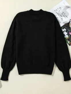 Outlet Women's Sweater Casual Soft Pure Color Ribbed Crew Neck Beaded Knitted Long Sleeve Regular Tops Knit Outdoor Daily Weekend Fall Winter Women Pullovers & Tops