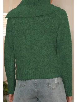 Online Women's Sweater Casual Soft Pure Color Ribbed Shirt Collar Buttons Knitted Long Sleeve Regular Tops Knit Outdoor Daily Weekend Brown Green Fall Winter Women Hoodies & Sweatshirts