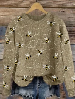 New Women's Sweater Casual Soft Graphic Ribbed Crew Neck Knitted Print Long Sleeve Regular Tops Knit Outdoor Daily Weekend Yellow Green Fall Winter Women Pullovers & Tops