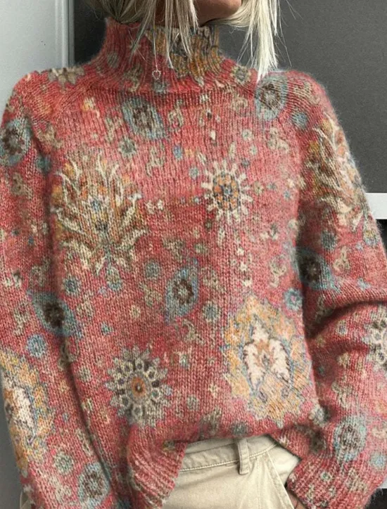 Best Women's Sweater Casual Soft Floral Ribbed Turtleneck Knitted Print Long Sleeve Regular Tops Knit Outdoor Daily Weekend Red Brown Yellow Fall Winter Women Pullovers & Tops