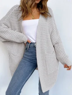 New Women's Sweater Casual Solid Color Chunky Open Front Knitted Textured Long Sleeve Long Tops Knit Home Work Pink Gray Fall Winter Women Cardigans & Outerwears