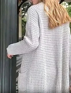 New Women's Sweater Casual Solid Color Chunky Open Front Knitted Textured Long Sleeve Long Tops Knit Home Work Pink Gray Fall Winter Women Cardigans & Outerwears
