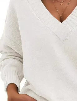 Sale Women's Sweater Casual Sweater Fashion Streetwear Stylish Solid Color V Neck V Neck Long Sleeve Regular Tops Knit Work Black White Fall Winter Women Pullovers & Tops