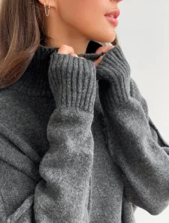 Clearance Women's Sweater Co-ords Sweater Set Casual Soft Pure Color Ribbed Turtleneck Split Knitted Long Sleeve Regular Tops Knit Outdoor Daily Weekend Khaki Dark Gray Fall Winter Women Sweater Co-Ords