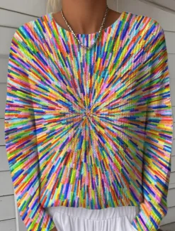 Best Women's Sweater Cute Streetwear Casual Graphic Geometric Rainbow Crew Neck Patchwork Knitted Long Sleeve Regular Tops Knit Work Red Blue Fall Winter Women Pullovers & Tops