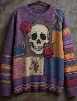 Sale Women's Sweater Cute Streetwear Casual Graphic Animal Crew Neck Patchwork Knitted Long Sleeve Regular Tops Knit Work Halloween Ginger Purple Fall Winter Women Pullovers & Tops