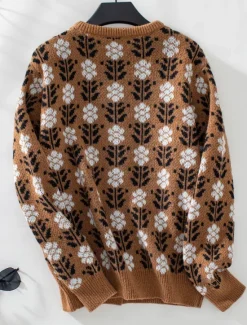 Best Women's Sweater Daily Casual Graphic Print Open Front Floral Knitted Long Sleeve Regular Tops Knit Home Work Brown Gray Fall Winter Women Cardigans & Outerwears|Pullovers & Tops