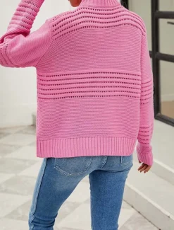 Outlet Women's Sweater Daily Casual Solid Color Crew Neck Hollow Out Crewneck Long Sleeve Regular Tops Knit Formal Work Weekend White Pink Fall Winter Women Pullovers & Tops