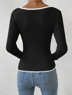 Hot Women's Sweater Daily Casual Solid Color V Neck V Neck Long Sleeve Regular Tops Knit Work Weekend Black Navy Blue Fall Winter Women Pullovers & Tops