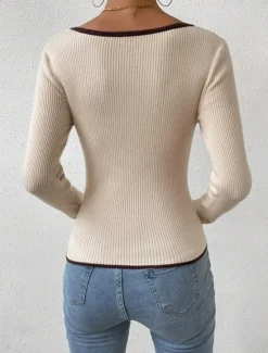 Hot Women's Sweater Daily Casual Solid Color V Neck V Neck Long Sleeve Regular Tops Knit Work Weekend Black Navy Blue Fall Winter Women Pullovers & Tops