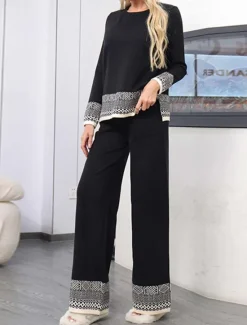 New Women's Sweater Daily Solid Color Geometric Boat Neck Knitted Long Sleeve Regular Tops Knit Work Red Brown Black Fall Winter Women Sweater Co-Ords