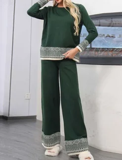 New Women's Sweater Daily Solid Color Geometric Boat Neck Knitted Long Sleeve Regular Tops Knit Work Red Brown Black Fall Winter Women Sweater Co-Ords