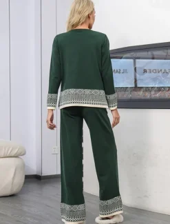 New Women's Sweater Daily Solid Color Geometric Boat Neck Knitted Long Sleeve Regular Tops Knit Work Red Brown Black Fall Winter Women Sweater Co-Ords