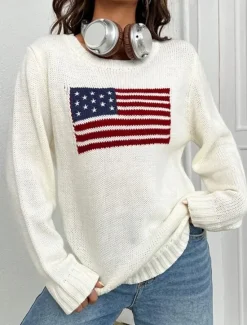 Women's Sweater Daily Stylish Casual Graphic Crew Neck Crewneck Long Sleeve Regular Tops Knit Going out Black White Fall Winter Women Pullovers & Tops