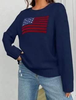 Women's Sweater Daily Stylish Casual Graphic Crew Neck Crewneck Long Sleeve Regular Tops Knit Going out Black White Fall Winter Women Pullovers & Tops