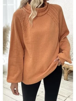 Hot Women's Sweater Elegant Casual Soft Pure Color Ribbed Turtleneck Knitted Long Sleeve Regular Tops Knit Outdoor Daily Weekend Fall Winter Women Pullovers & Tops