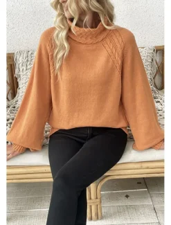 Hot Women's Sweater Elegant Casual Soft Pure Color Ribbed Turtleneck Knitted Long Sleeve Regular Tops Knit Outdoor Daily Weekend Fall Winter Women Pullovers & Tops