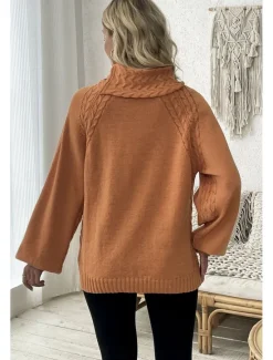 Hot Women's Sweater Elegant Casual Soft Pure Color Ribbed Turtleneck Knitted Long Sleeve Regular Tops Knit Outdoor Daily Weekend Fall Winter Women Pullovers & Tops
