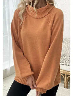 Hot Women's Sweater Elegant Casual Soft Pure Color Ribbed Turtleneck Knitted Long Sleeve Regular Tops Knit Outdoor Daily Weekend Fall Winter Women Pullovers & Tops
