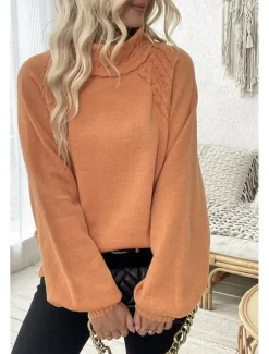 Hot Women's Sweater Elegant Casual Soft Pure Color Ribbed Turtleneck Knitted Long Sleeve Regular Tops Knit Outdoor Daily Weekend Fall Winter Women Pullovers & Tops