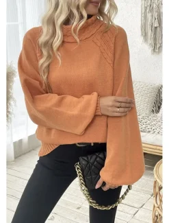 Hot Women's Sweater Elegant Casual Soft Pure Color Ribbed Turtleneck Knitted Long Sleeve Regular Tops Knit Outdoor Daily Weekend Fall Winter Women Pullovers & Tops