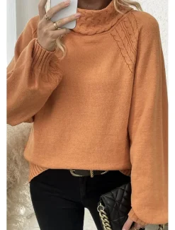 Hot Women's Sweater Elegant Casual Soft Pure Color Ribbed Turtleneck Knitted Long Sleeve Regular Tops Knit Outdoor Daily Weekend Fall Winter Women Pullovers & Tops