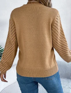 Outlet Women's Sweater Elegant Daily Plaid Pure Color Crew Neck Hollow Out Long Sleeve Regular Tops Knit Work White Orange Fall Winter Women Pullovers & Tops