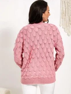 New Women's Sweater Elegant Fashion Daily Floral V Neck Hollow Out Long Sleeve Regular Tops Knit Work Pink Red Fall Winter Women Pullovers & Tops