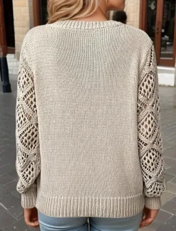 Sale Women's Sweater Elegant Solid Color Crochet V Neck Knitted Long Sleeve Regular Tops Knit Daily Blue Fuchsia Spring Fall Women Pullovers & Tops