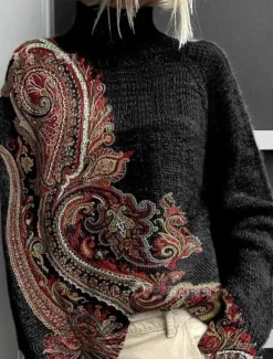 Best Women's Sweater Elegant Vacation Vintage Floral Graphic Geometric Turtleneck Print Long Sleeve Regular Tops Knit Daily Holiday Going out Black Pink Fall Women Pullovers & Tops