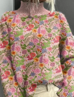 Best Women's Sweater Elegant Vacation Vintage Floral Graphic Geometric Turtleneck Print Long Sleeve Regular Tops Knit Daily Holiday Going out Black Pink Fall Women Pullovers & Tops