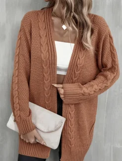 Clearance Women's Sweater Fashion Daily Casual Graphic Print Open Front Knitted Textured Long Sleeve Long Tops Knit Home Work Black Pink Fall Winter Women Cardigans & Outerwears|Pullovers & Tops