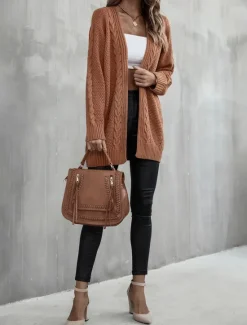 Clearance Women's Sweater Fashion Daily Casual Graphic Print Open Front Knitted Textured Long Sleeve Long Tops Knit Home Work Black Pink Fall Winter Women Cardigans & Outerwears|Pullovers & Tops