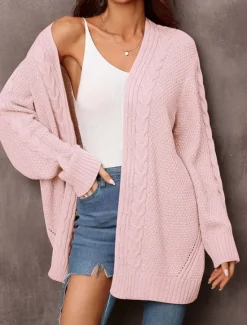 Clearance Women's Sweater Fashion Daily Casual Graphic Print Open Front Knitted Textured Long Sleeve Long Tops Knit Home Work Black Pink Fall Winter Women Cardigans & Outerwears|Pullovers & Tops