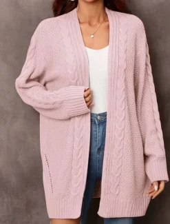 Clearance Women's Sweater Fashion Daily Casual Graphic Print Open Front Knitted Textured Long Sleeve Long Tops Knit Home Work Black Pink Fall Winter Women Cardigans & Outerwears|Pullovers & Tops
