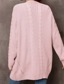 Clearance Women's Sweater Fashion Daily Casual Graphic Print Open Front Knitted Textured Long Sleeve Long Tops Knit Home Work Black Pink Fall Winter Women Cardigans & Outerwears|Pullovers & Tops