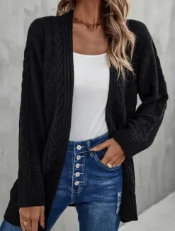 Clearance Women's Sweater Fashion Daily Casual Graphic Print Open Front Knitted Textured Long Sleeve Long Tops Knit Home Work Black Pink Fall Winter Women Cardigans & Outerwears|Pullovers & Tops