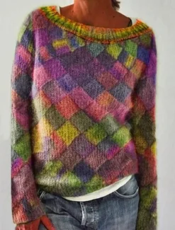 New Women's Sweater Fashion Streetwear Casual Geometric Crew Neck Knitted Long Sleeve Regular Tops Knit Outdoor Red Purple Fall Winter Women Pullovers & Tops