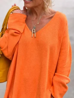 New Women's Sweater Fashion Streetwear Daily Solid Color V Neck Knitted Long Sleeve Long Tops Knit Outdoor Going out Fall Winter Women Pullovers & Tops