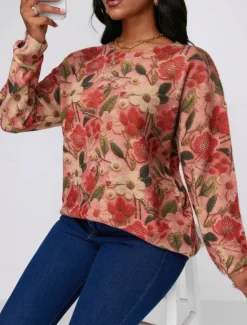 Best Women's Sweater Fashion Streetwear Casual Floral Graphic Crew Neck Digital print Long Sleeve Regular Tops Knit Outdoor Fall Winter Women Pullovers & Tops