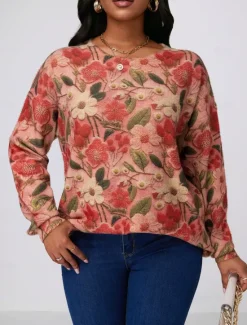 Best Women's Sweater Fashion Streetwear Casual Floral Graphic Crew Neck Digital print Long Sleeve Regular Tops Knit Outdoor Fall Winter Women Pullovers & Tops