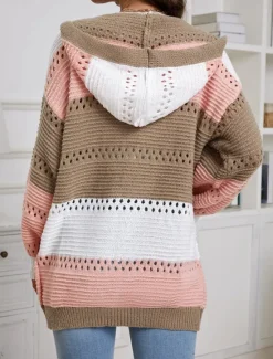 New Women's Sweater Jacket Casual Sweater Casual Soft Color Block Crew Neck Hooded Lantern Sleeve Long Sleeve Regular Tops Knit Outdoor Daily Weekend Fall Winter Women Cardigans & Outerwears