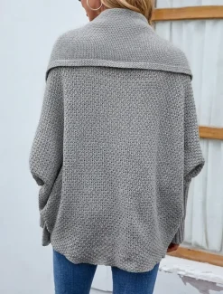 Discount Women's Sweater Jacket Casual Soft Pure Color Shirt Collar Patchwork Long Sleeve Regular Tops Knit Outdoor Daily Weekend Fall Winter Women Hoodies & Sweatshirts