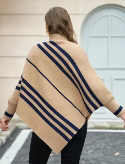 Online Women's Sweater Jacket Casual Soft Geometric Turtleneck Patchwork Long Sleeve Long Tops Knit Outdoor Daily Weekend Fall Winter Women Hoodies & Sweatshirts