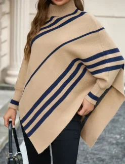 Online Women's Sweater Jacket Casual Soft Geometric Turtleneck Patchwork Long Sleeve Long Tops Knit Outdoor Daily Weekend Fall Winter Women Hoodies & Sweatshirts