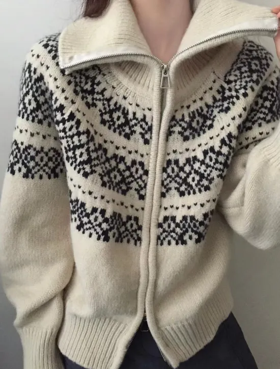 Best Women's Sweater Jacket Streetwear Casual Geometric Turtleneck Knitted Long Sleeve Regular Tops Knit Weekend Fall Winter Women Cardigans & Outerwears